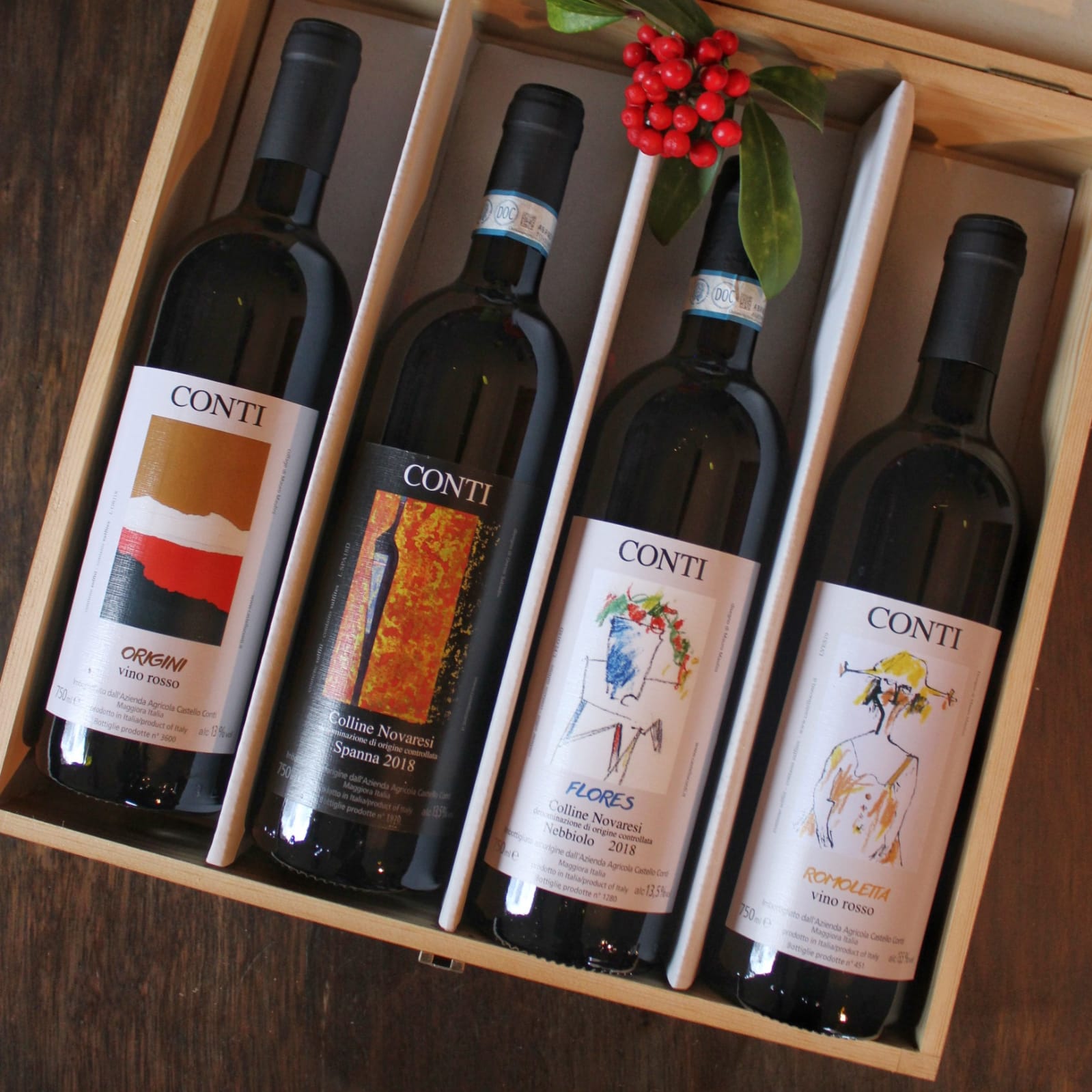 Confezione legno quattro vini